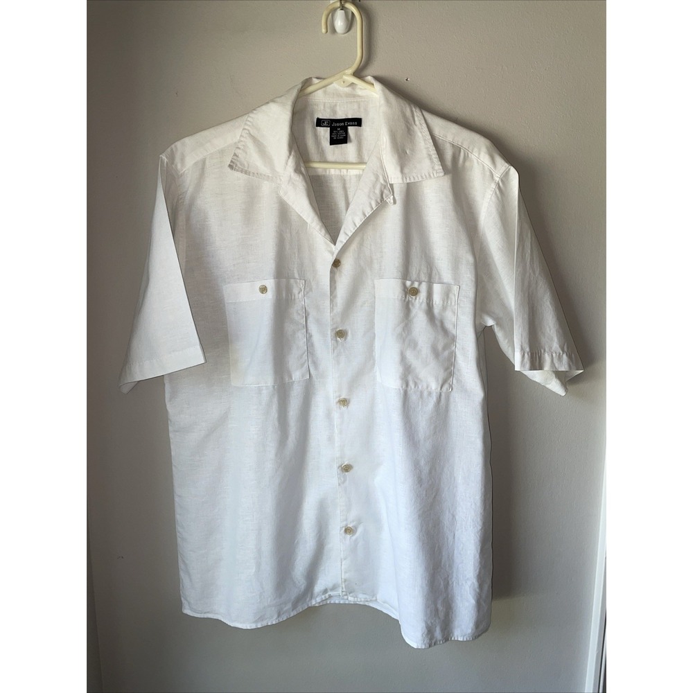 Jason Evans Men's Linen/Cotton  Short Sleeve Casual White Shirt MED